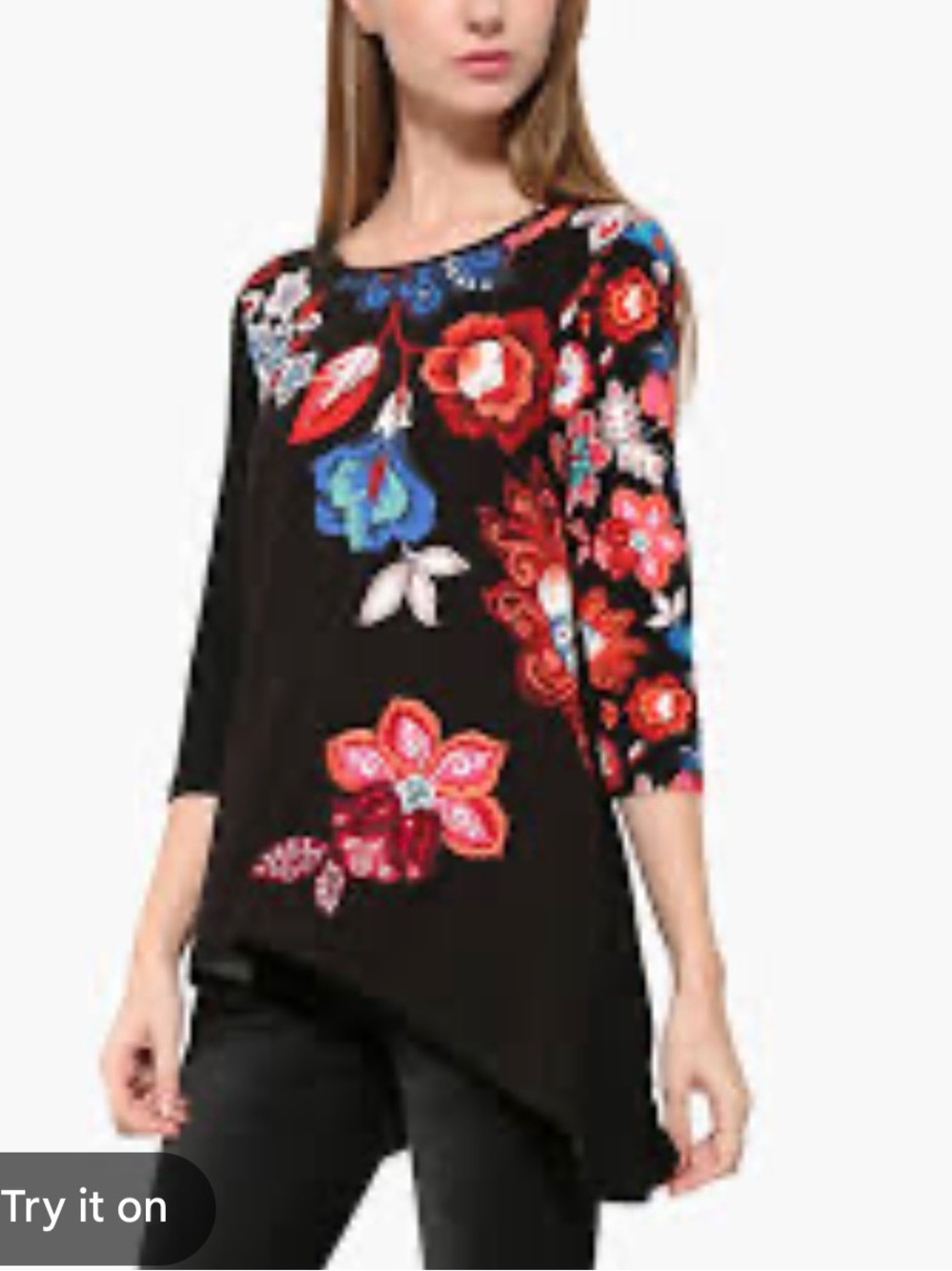 Desigual tunic top embroidered black floral artsy sz M